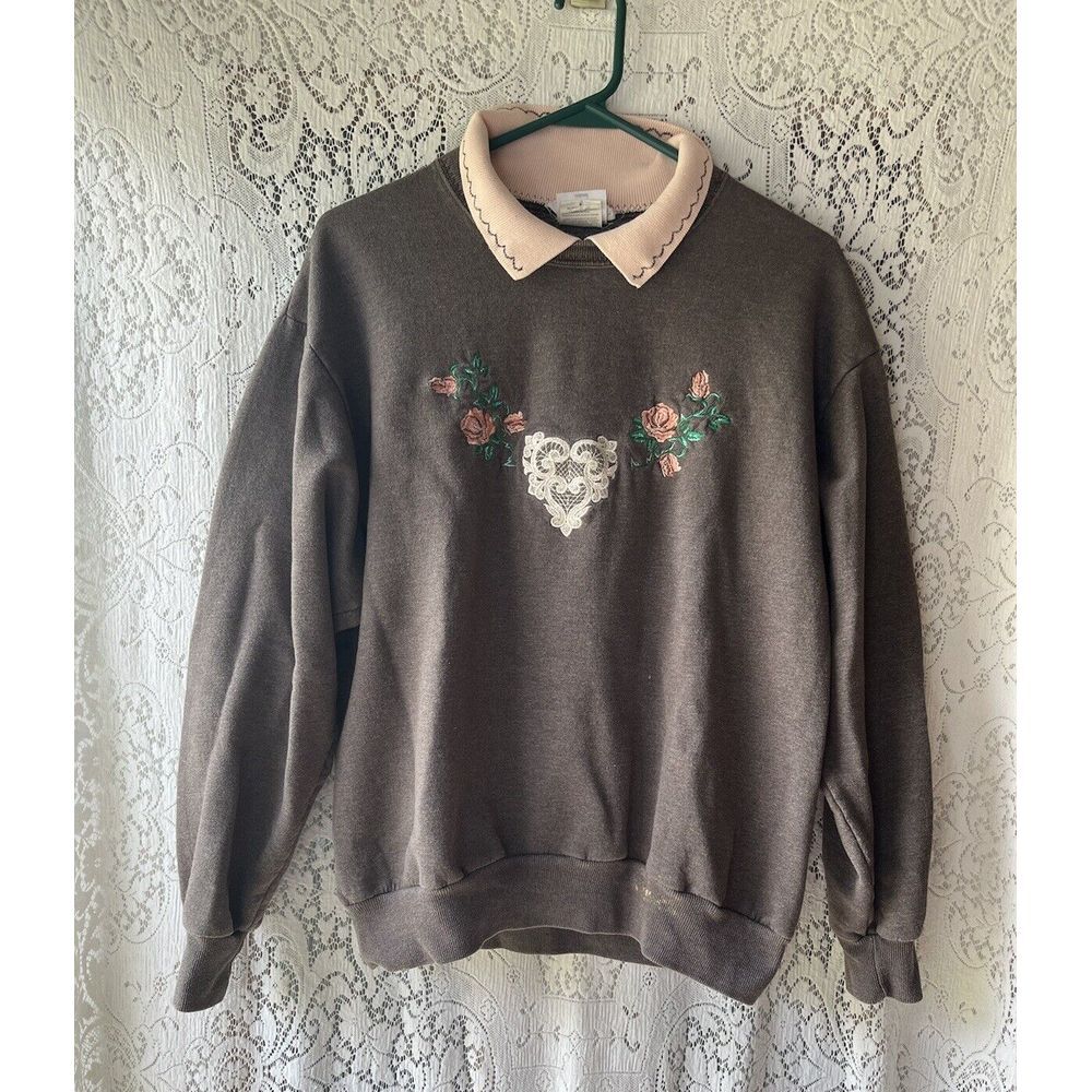 VTG 90s Jerzees Floral Heart Sweatshirt‎ Handmade Cottagecore Coquette
